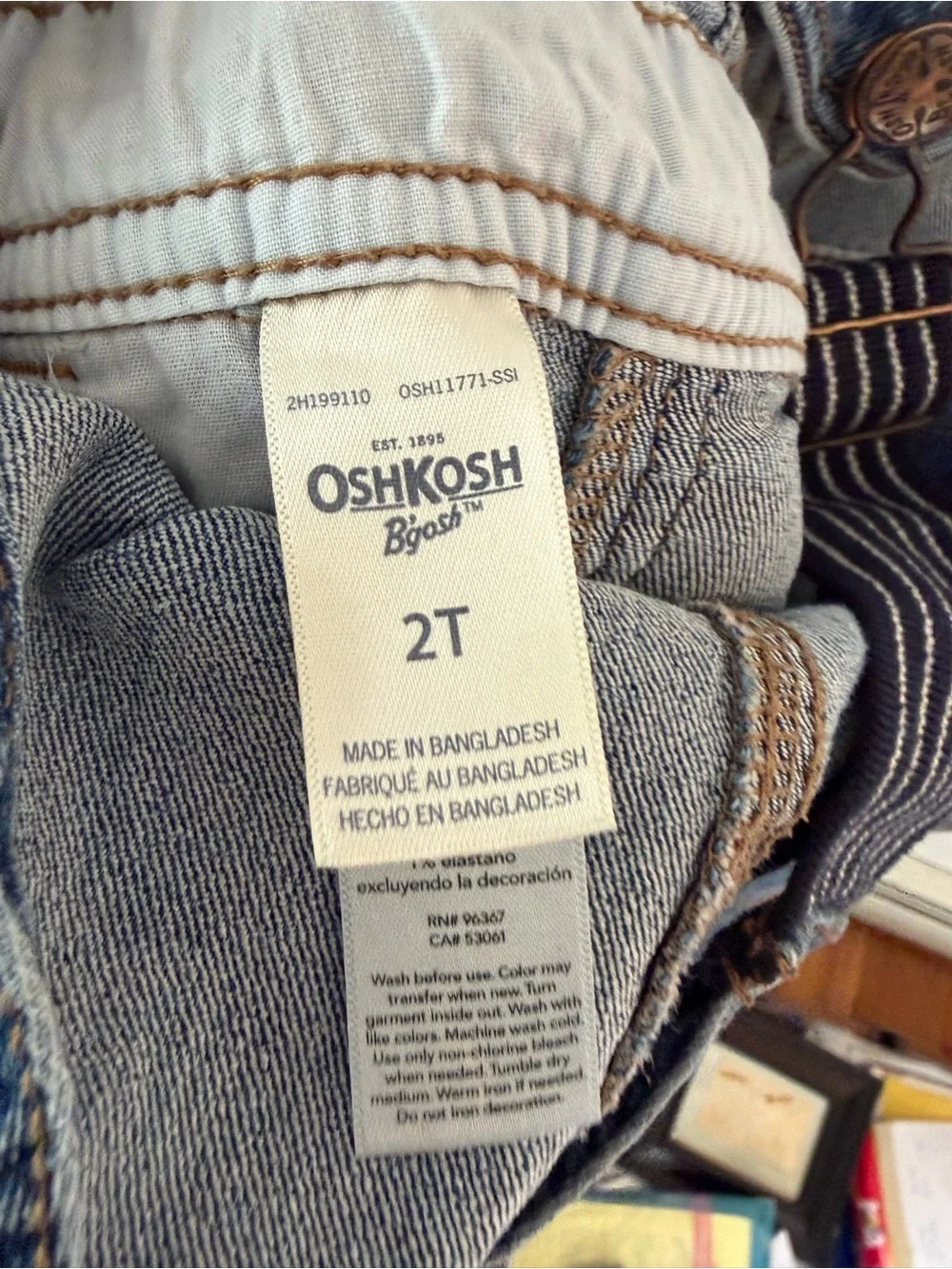 OshKosh B'gosh Blue Denim Kids Overalls with Striped Straps